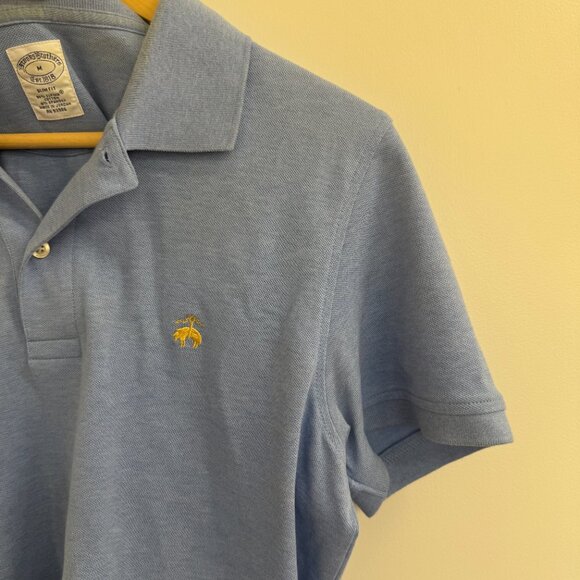 Brooks Brothers Polo Shirt Mens Size M Slim Fit Blue Gray Logo Embroidered - Picture 3 of 7